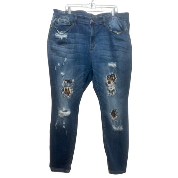 Judy Blue Denim - Judy Blue Skinny Fit Jeans Women 22W Blue High Rise Animal Print Patches Stretch